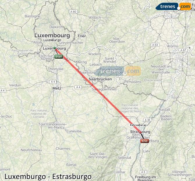 Ingrandisci la mappa Treni Lussemburgo Strasburgo