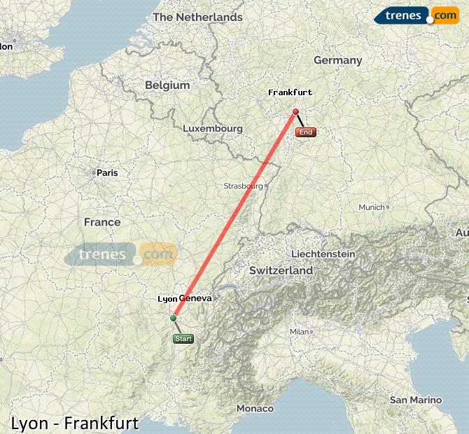 Agrandir la carte Trains Lyon Francfort