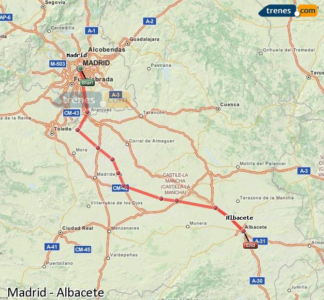 Enlarge map Trains Madrid to Albacete