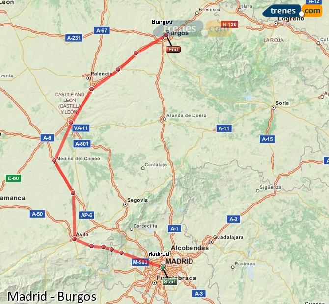 Ingrandisci la mappa Treni Madrid Burgos