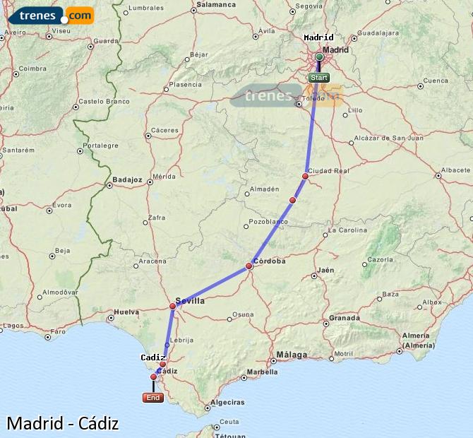 Enlarge map Trains Madrid to Cadiz