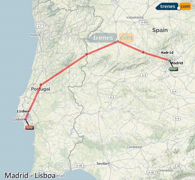 Ampliar mapa Comboios Madrid Lisboa