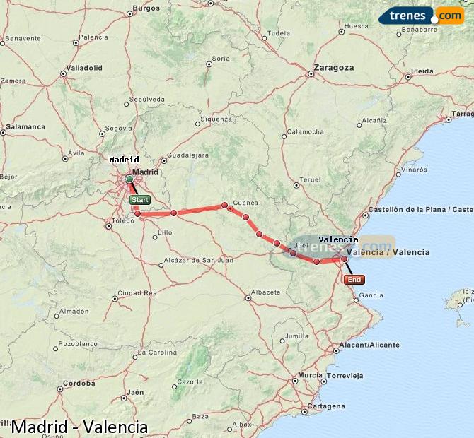 Enlarge map Trains Madrid to Valencia
