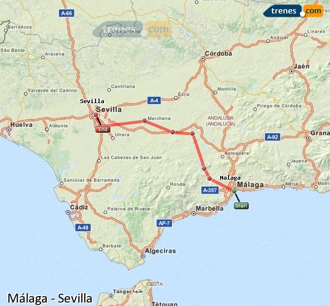Enlarge map Trains Malaga to Seville