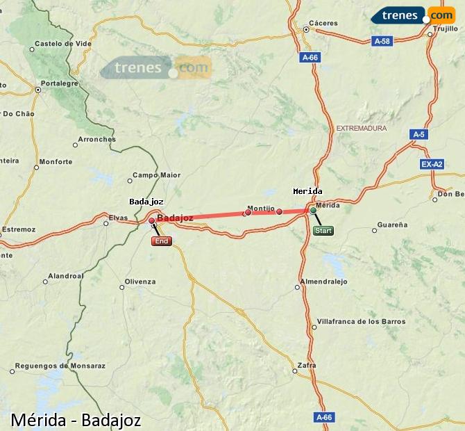 Ampliar mapa Trenes Mérida Badajoz