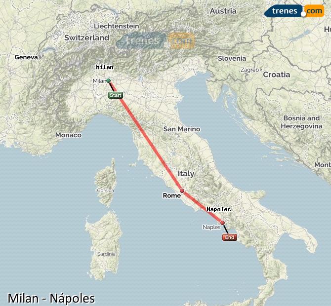 Ampliar mapa Trenes Milan Nápoles