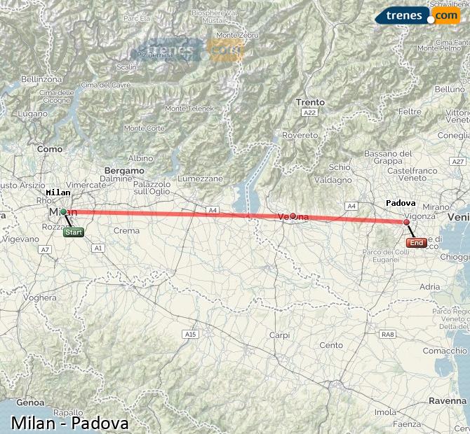 Ingrandisci la mappa Treni Milano Padova