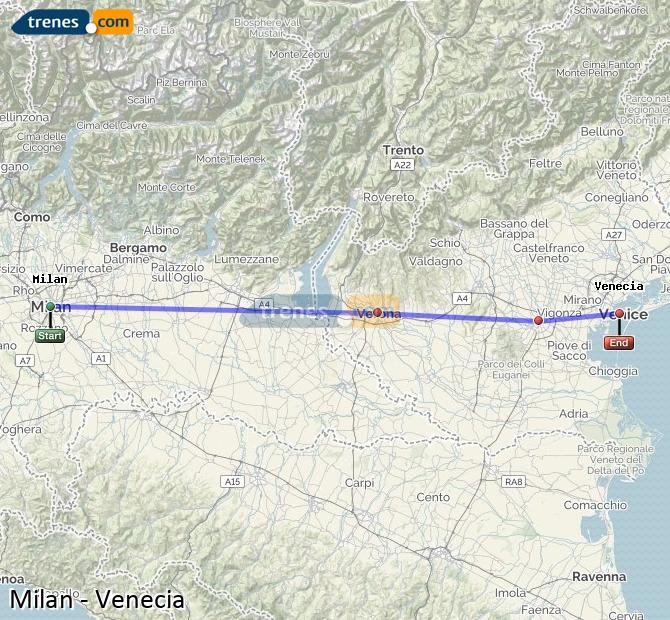 Ampliar mapa Trenes Milan Venecia