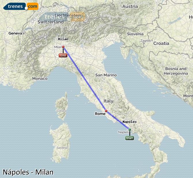 Ampliar mapa Trenes Nápoles Milan