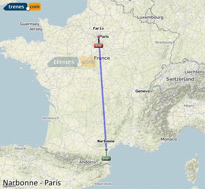 Train Narbonne (Narbona) to Paris Gare de Lyon