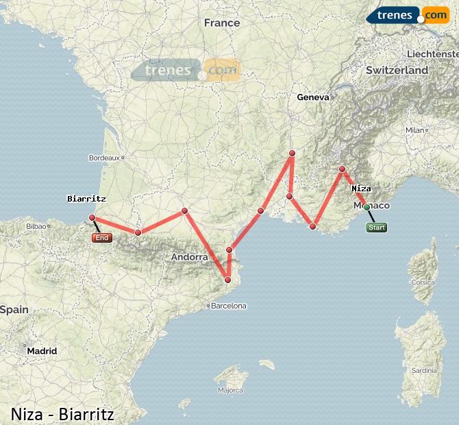 Train Nice (Niza) to Biarritz (Biarriz)