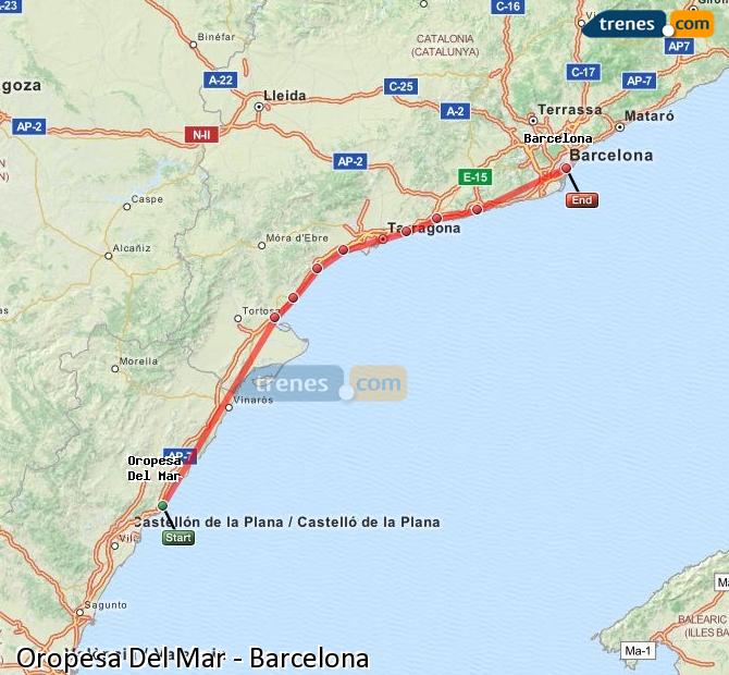 Train Orpesa (Oropesa del Mar) to Barcelona