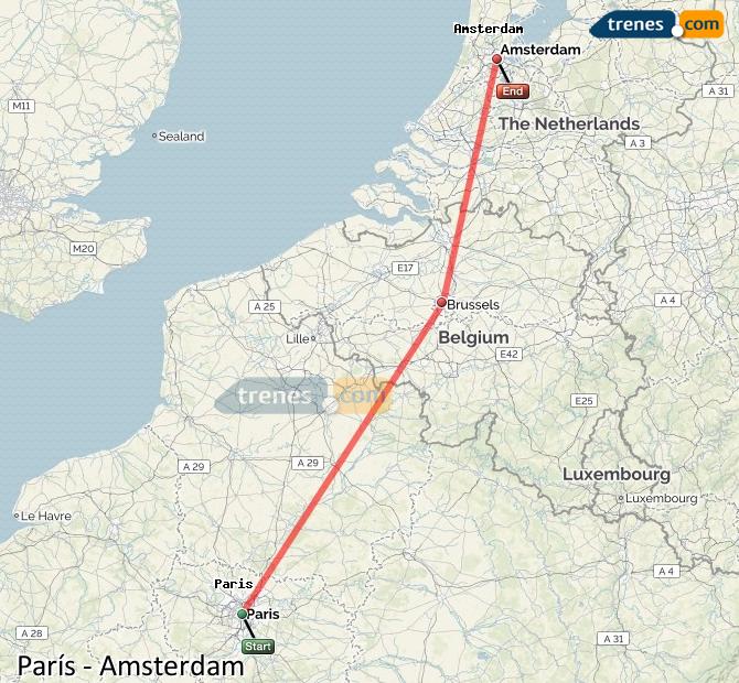 Ampliar mapa Trenes París Amsterdam