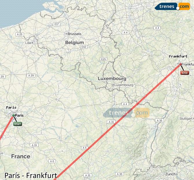 Karte vergrößern Züge Paris Frankfurt