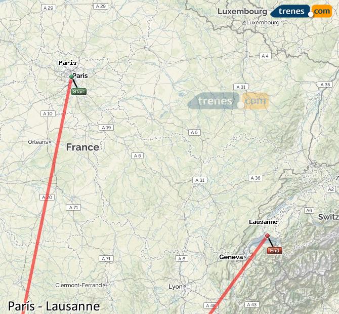 Ampliar mapa Trenes París Lausanne