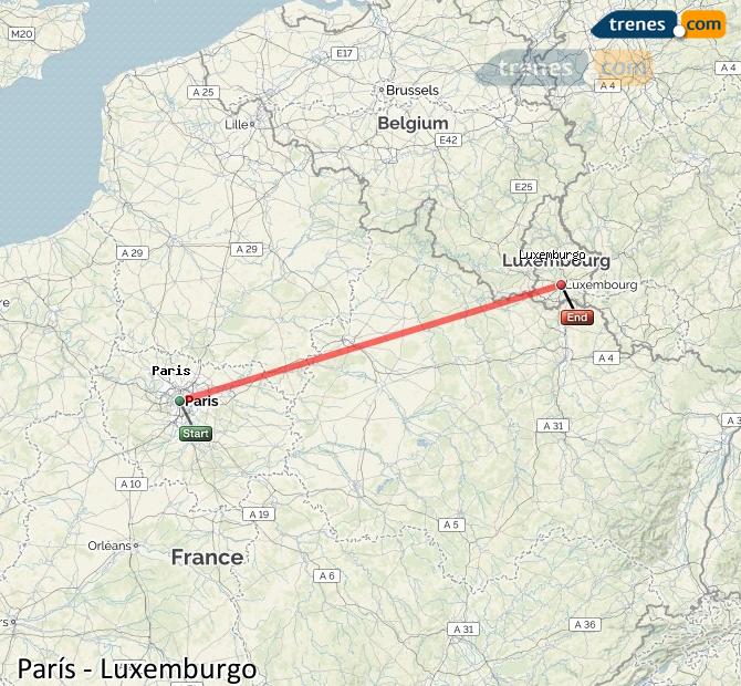 Ampliar mapa Trenes París Luxemburgo
