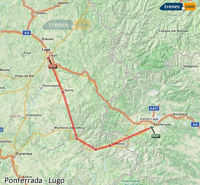Ampliar mapa Trenes Ponferrada Lugo