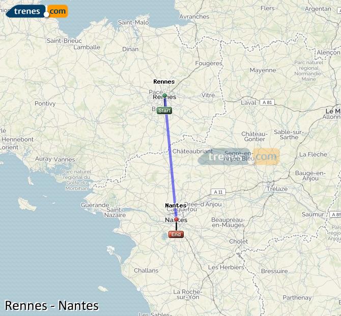 Agrandir la carte Trains Rennes Nantes