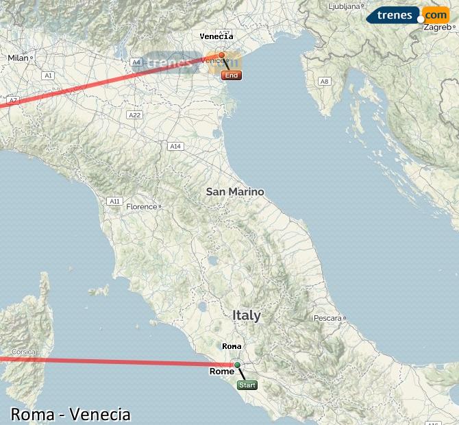 Ampliar mapa Comboios Roma Veneza
