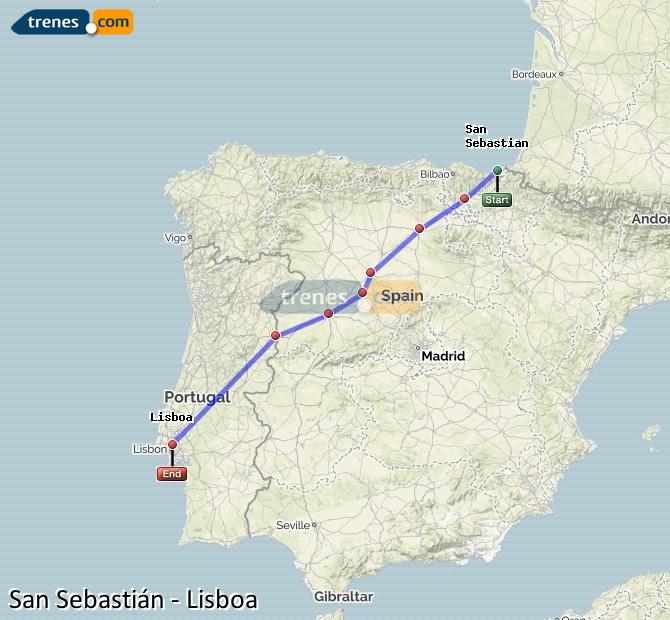Ampliar mapa Trenes San Sebastián Lisboa