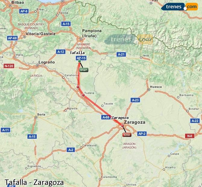 Ampliar mapa Trenes Tafalla Zaragoza