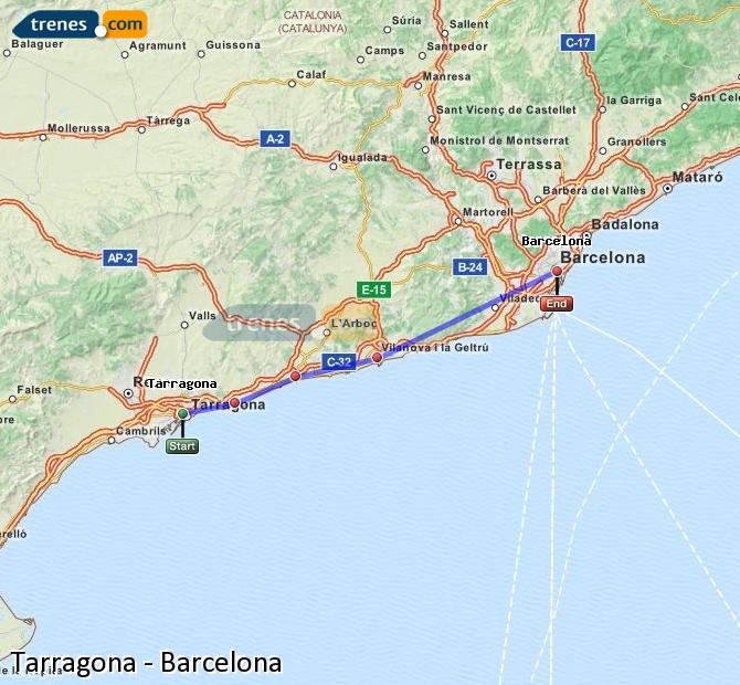 Agrandir la carte Trains Tarragone Barcelone