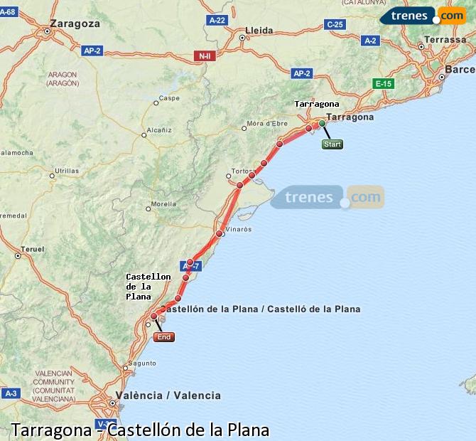 Trenes Tarragona Castellón baratos, billetes desde 14,80 €