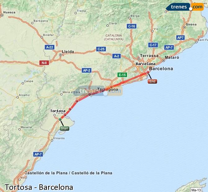 Train L'Aldea-Amposta-Tortosa to Barcelona