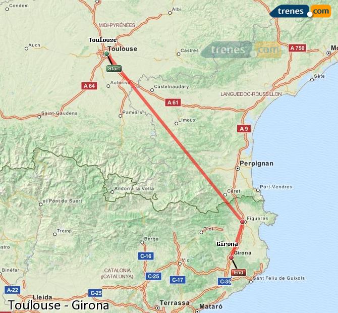 Tren Toulouse Matabiau (Tolosa) Girona (Gerona)