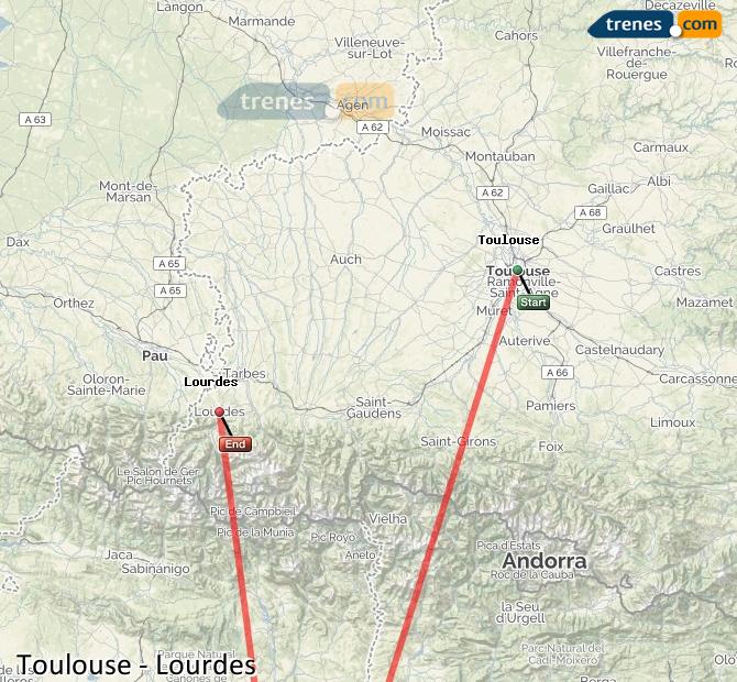 Karte vergrößern Züge Toulouse Lourdes