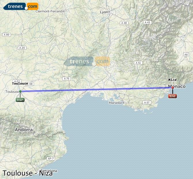 Train Toulouse (Tolosa) to Nice Ville (Niza)