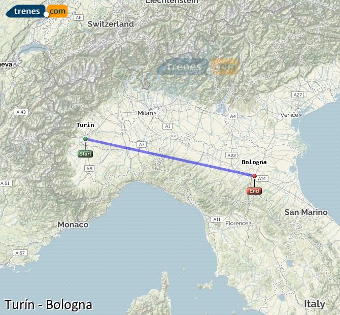 Ingrandisci la mappa Treni Torino Bologna