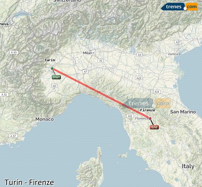 Ingrandisci la mappa Treni Torino Firenze