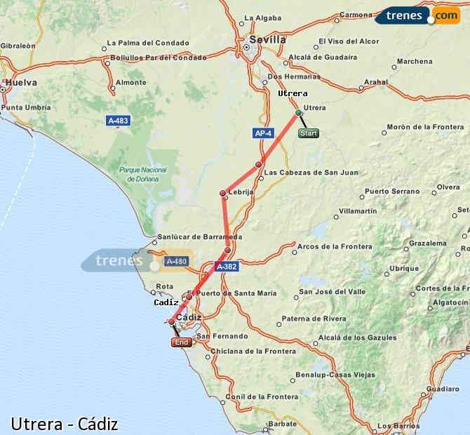 Ampliar mapa Trenes Utrera Cádiz