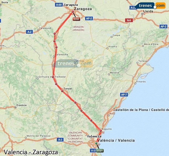 Enlarge map Trains Valencia to Zaragoza