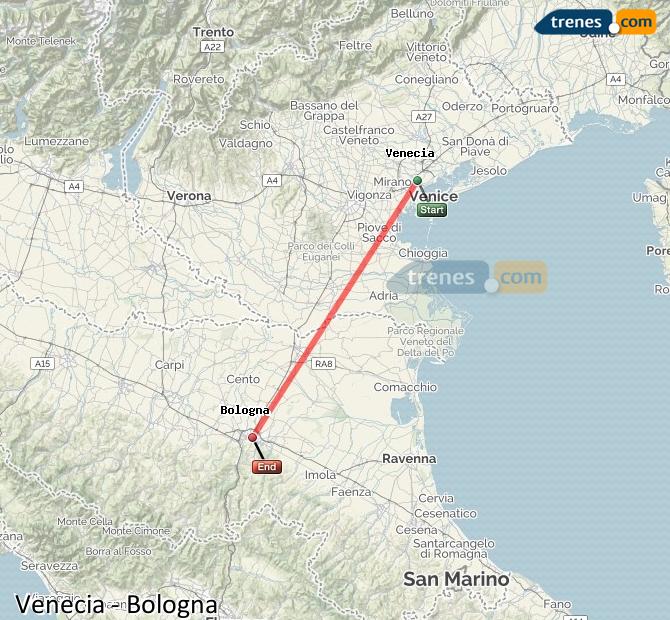 Ingrandisci la mappa Treni Venezia Bologna