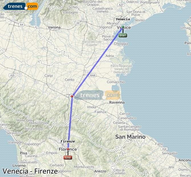 Ingrandisci la mappa Treni Venezia Firenze