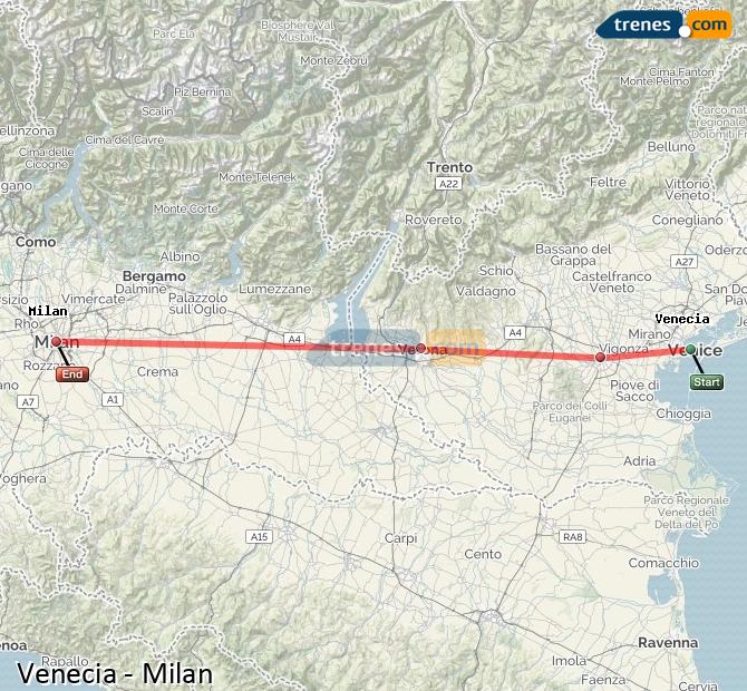 Ingrandisci la mappa Treni Venezia Milano