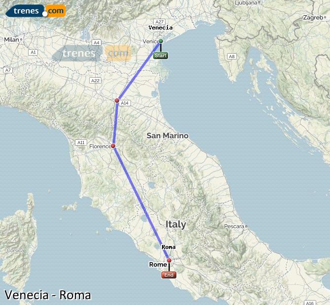 Agrandir la carte Trains Venise Rome