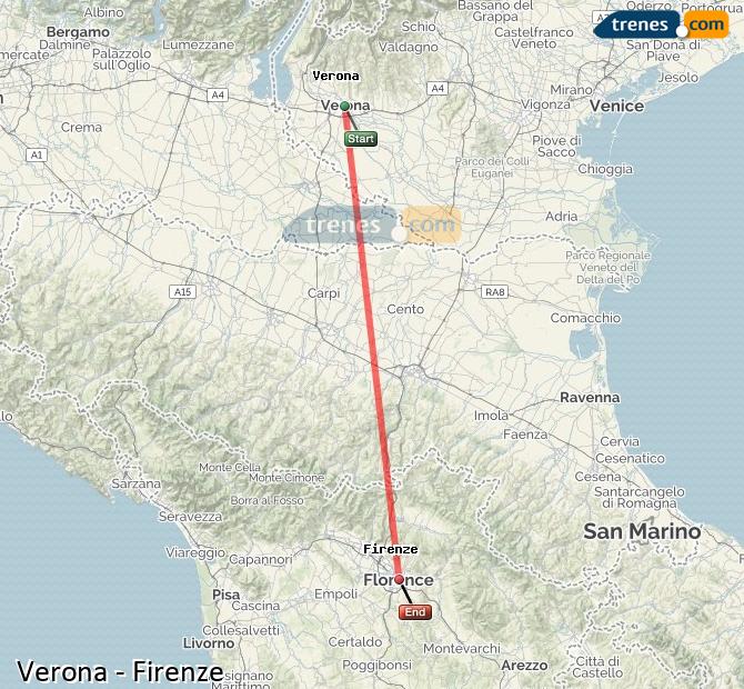 Ingrandisci la mappa Treni Verona Firenze