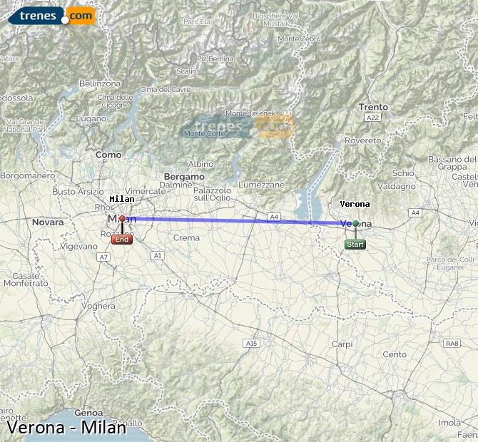 Agrandir la carte Trains Vérone Milan