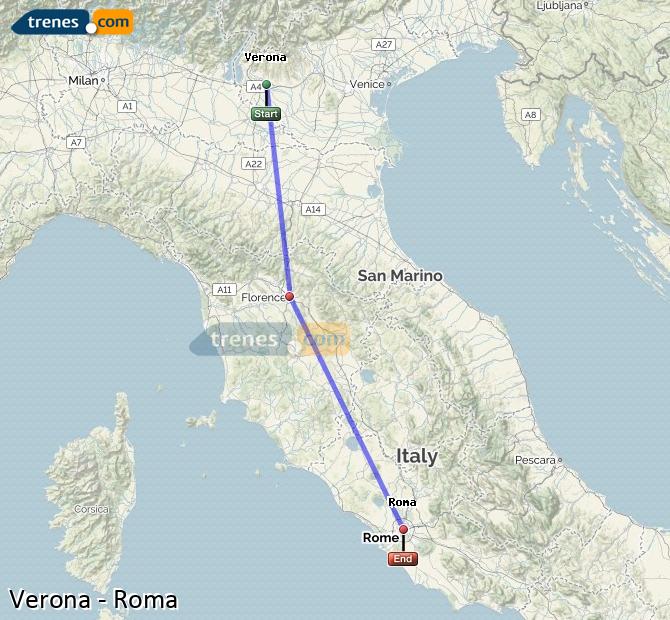 Ingrandisci la mappa Treni Verona Roma