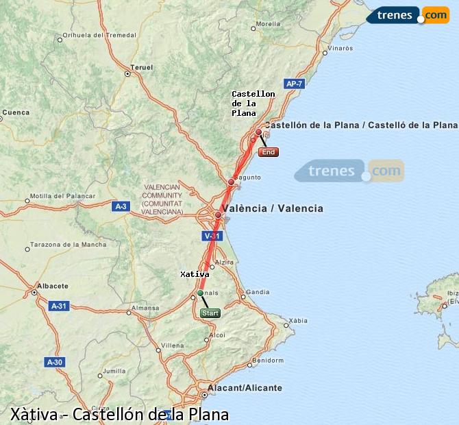 Tren Xátiva (Játiva) Castellón de la Plana